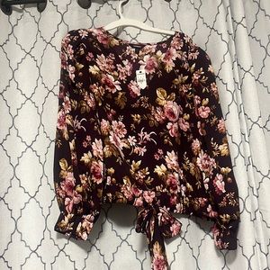 NWT Express long sleeve flora balloon sleeve blouse with tie waist, XL